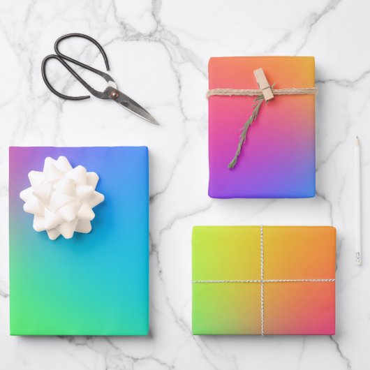 鮮やかなレインボーグラデーションバースデーパーティー ラッピングペーパーシート (正面)