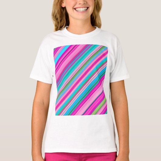 鮮やかなレインボーストライプ柄デザイン Tシャツ (正面)