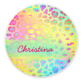 鮮やかなレインボーヒョウ柄名前をカスタムする セラミックノブ