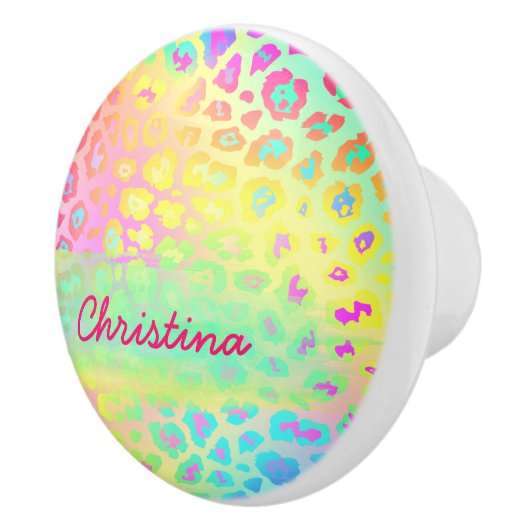 鮮やかなレインボーヒョウ柄名前をカスタムする セラミックノブ (右)