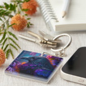 鮮やかなレインボーレイベンアートキーチェーン キーホルダー (正面右)