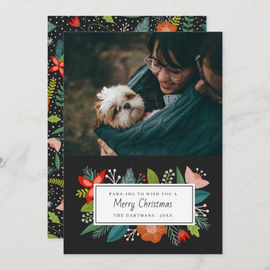 鮮やかなレトロスタイルの柑橘と花 | ホリデー写真 シーズンカード (正面/裏面)