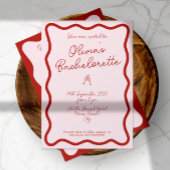 鮮やかなレトロピンクと赤 | ブライズメイドパーティー 招待状