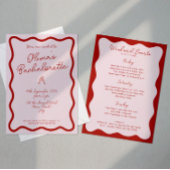 鮮やかなレトロピンクと赤 | ブライズメイドパーティー 招待状