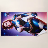 鮮やかなレトロ50年代の女性Sci Fi宇宙レンジャー ビーチタオル (正面)