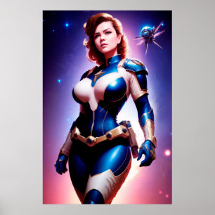 鮮やかなレトロ50年代の女性Sci Fi宇宙レンジャー ポスター
