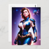 鮮やかなレトロ50年代の女性Sci Fi宇宙レンジャー ポストカード (正面/裏面)