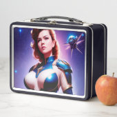 鮮やかなレトロ50年代の女性Sci Fi宇宙レンジャー メタルランチボックス (インサイチュ)