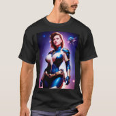 鮮やかなレトロ50年代の女性Sci Fi宇宙レンジャー Tシャツ (正面)