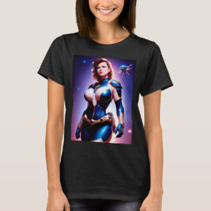 鮮やかなレトロ50年代の女性Sci Fi宇宙レンジャー Tシャツ