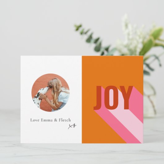 鮮やかなレトロ カラフル 楽しい 大きな丸いフレーム フォト シーズンカード (スタンド正面)