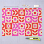 鮮やかなレトロ フローラル柄 薄葉紙 (クラフト)