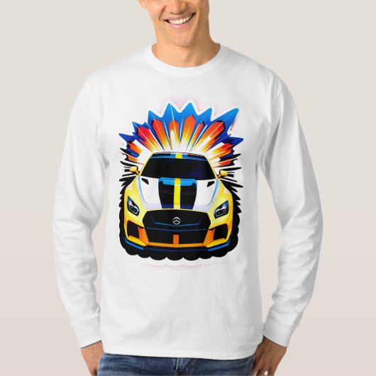 鮮やかなレーシングカー Tシャツ (正面)