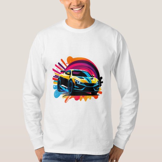 鮮やかなレーシングカー Tシャツ (正面)