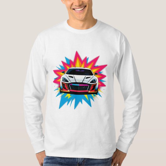 鮮やかなレーシングカー Tシャツ (正面)
