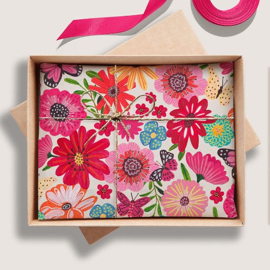 鮮やかなワイルドフラワーパターンのブライダルシャワー 薄葉紙