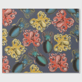 鮮やかなヴィンテージの海の創造物のタコのイカ ラッピングペーパー (フラット)