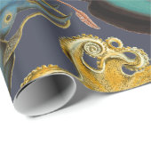 鮮やかなヴィンテージの海の創造物のタコのイカ ラッピングペーパー (ロールコーナー)