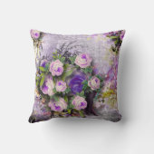 鮮やかなヴィンテージの紫色のバラの緑のラベンダー3D クッション (裏面)