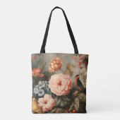 鮮やかなヴィンテージの花と鳥のシーン トートバッグ (裏面)