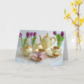 鮮やかなヴィンテージの茶またはコーヒーチューリップの挨拶状 カード (黄色い花)