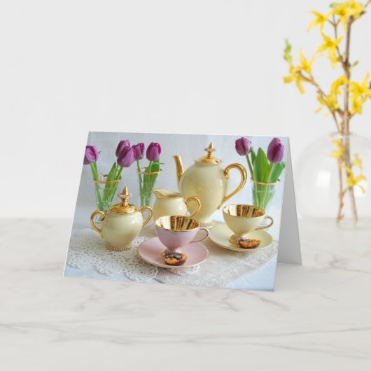 鮮やかなヴィンテージの茶またはコーヒーチューリップの挨拶状 カード (黄色い花)