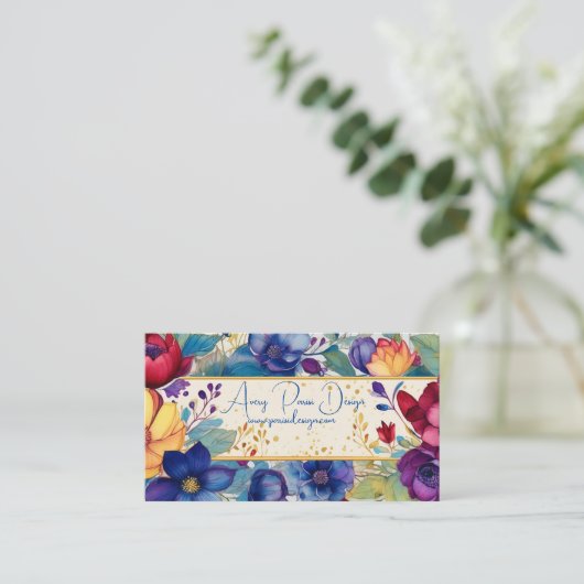鮮やかなヴィンテージ標準の水彩フローラ 名刺 (スタンド正面)