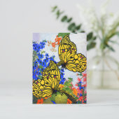 鮮やかなヴィンテージ1920蝶と庭の花 ポストカード (スタンド正面)