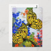 鮮やかなヴィンテージ1920蝶と庭の花 ポストカード (正面/裏面)