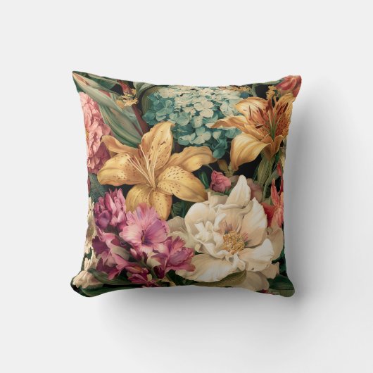 鮮やかなヴィンテージ フラワー アレンジメント クッション (正面)