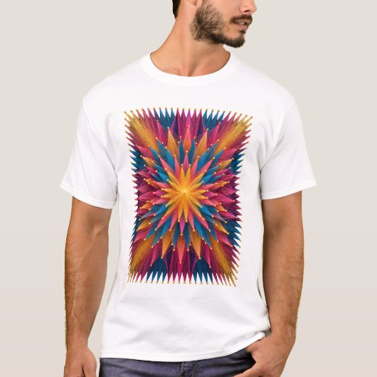 鮮やかな万華鏡のスターバースト グラフィックTシャツ Tシャツ (正面)