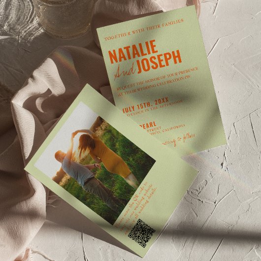 鮮やかな伝統的なカラフルな写真QRコードウェディング 招待状