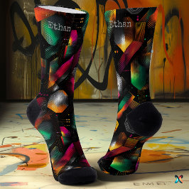 鮮やかな六角（グラデーション付きエメラルドとマゼンタ） ソックス