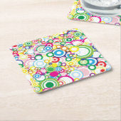 鮮やかな円のロット スクエアペーパーコースター (アングル)