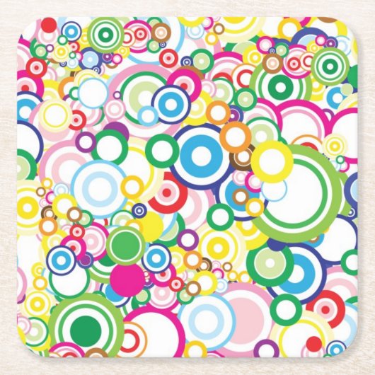 鮮やかな円のロット スクエアペーパーコースター (正面)