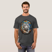 鮮やかな円形デザインのホワイトタイガー Tシャツ (正面フル)