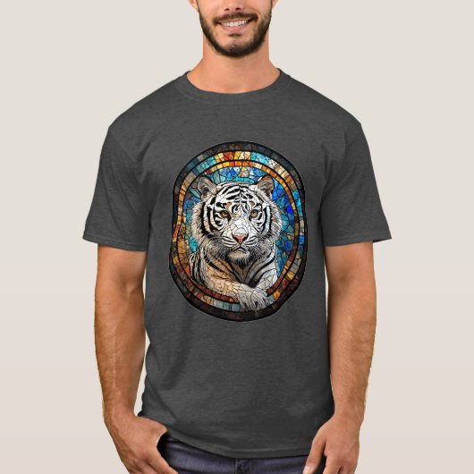 鮮やかな円形デザインのホワイトタイガー Tシャツ (正面)