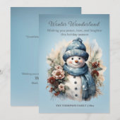 鮮やかな冬のワンダーランドの雪だるま アイスブルー シーズンカード (正面/裏面)