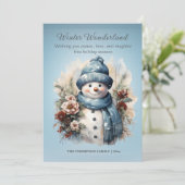 鮮やかな冬のワンダーランドの雪だるま アイスブルー シーズンカード (スタンド正面)