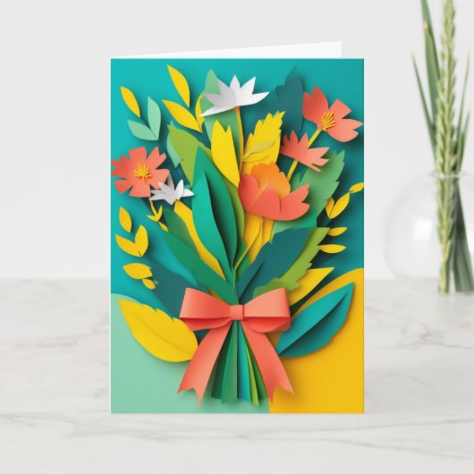 鮮やかな切り絵の花束 カード (正面)