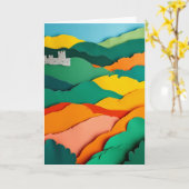 鮮やかな切り絵の風景 カード (黄色い花)