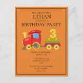 鮮やかな列車がオレンジ色の子供の3歳の誕生日を祝う ポストカード (正面)