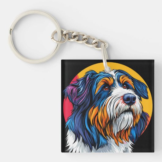 鮮やかな創造性を表現する犬 キーホルダー (正面)