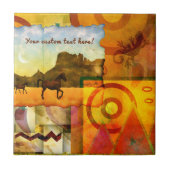 鮮やかな南西の砂漠の馬のグラフィックコラージュ タイル (正面)