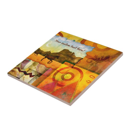 鮮やかな南西の砂漠の馬のグラフィックコラージュ タイル (側面)