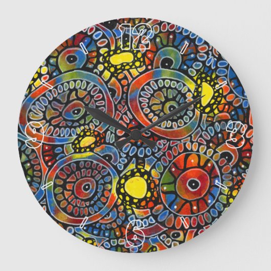 鮮やかな卵カラフル形サンゴオリジナル抽象芸術アート ラージ壁時計 (正面)