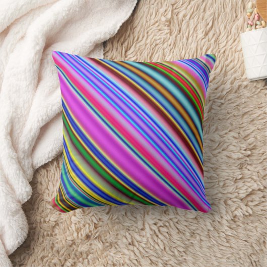 鮮やかな及び人目を引く多彩のストライプなパターン クッション (ブランケット)
