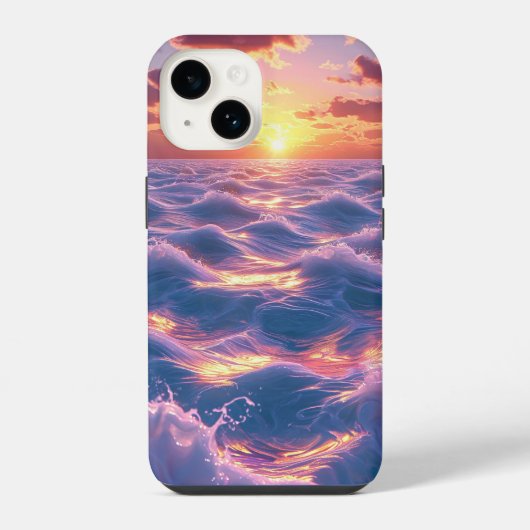鮮やかな反射波を持つ海の夕日 iPhoneケース (裏面)