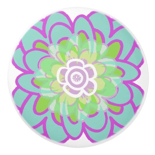 鮮やかな咲く多肉質 セラミックノブ (正面)