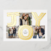 鮮やかな喜びの3枚写真 現代の赤いクリスマス 箔シーズンカード (正面)